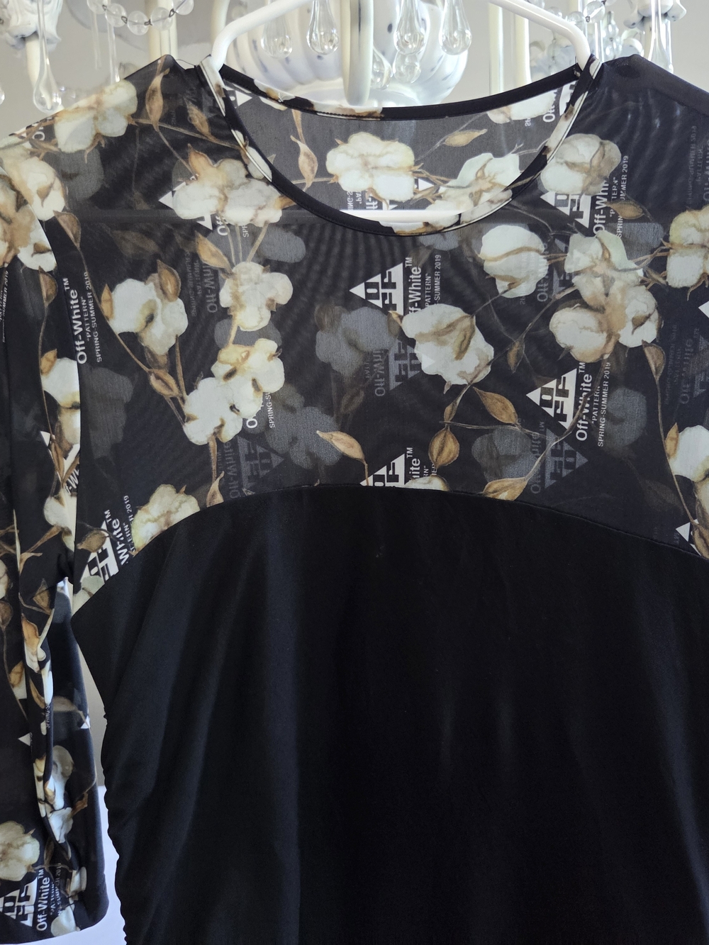 Off-White Black Floral Mesh Panel Dress